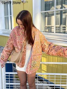 Damesjassen Kleine geurige vintage katoenen linnen afdrukken losse lange mouwen Cardigan Jacket T240307