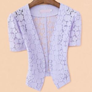 Vestes Femmes Petite Veste Courte Femmes Cardigan d'été Cardigan à manches courtes en dentelle Châle Top Plus Taille 5XL