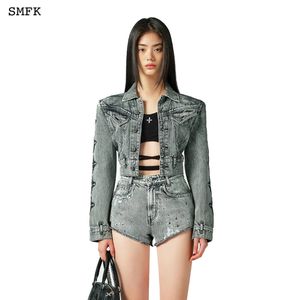 Vestes Femmes SMFK Magnolia Cross Biker Denim Veste Femmes Manteaux De Base Mode Femme À Manches Longues Casual Survêtement Jacke 231011