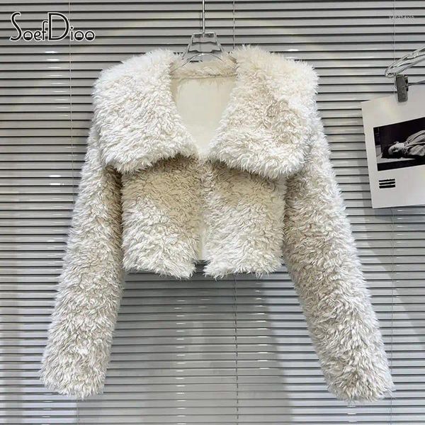 Chaquetas de mujer Soefdioo Moda Cordero Lana Corta Cardigan Chaqueta Mujer Casual Solapa Un Botón Cubierto Abrigo 2023 Invierno Espesar Cálido