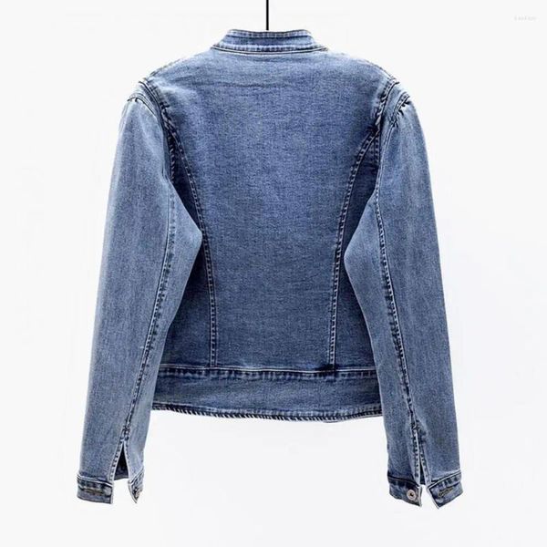 Vestes pour femmes Veste de revers de couleur unie Style chinois Denim de broderie pour les femmes avec coupe ajustée à manches longues à manches longues Turn-down