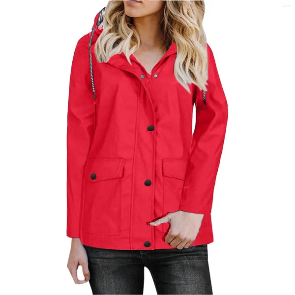 Vestes Femmes Solide Pluie Raincoat Coupe-Vent À Capuche Femmes Veste Manteau Extérieur Anorak Femmes Sweat