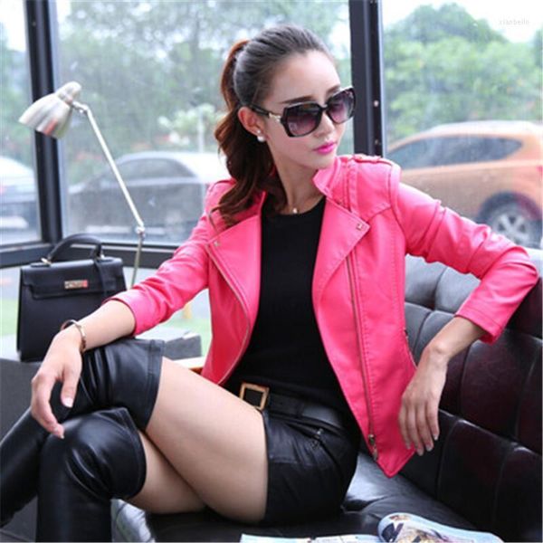 Vestes Femmes Solide Rouge Bombers Veste PU Cuir Moteur Coréen Manteau Court Section Slim Style Mode Printemps Dames