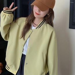 Jaquetas femininas sólido curto gola mangas completas beisebol feminino 2024 primavera moda coreano causal estilo preppy casacos