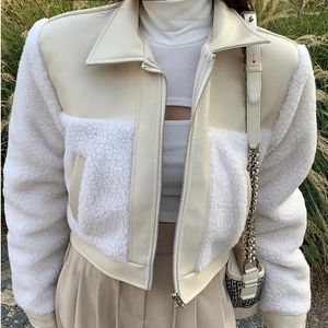 Vestes pour femmes Corée du Sud Chic Automne et hiver Petite mode Revers Couleur Patchwork Design Zipper Loose Jacket Femmes