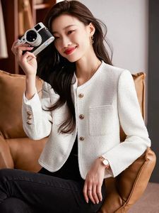 Damesjassen Lente en herfst Zwart Frans Tweed jasje met kleine geur voor dames Koreaanse mode OL Korte blazerjas Luxe bovenkleding 231010