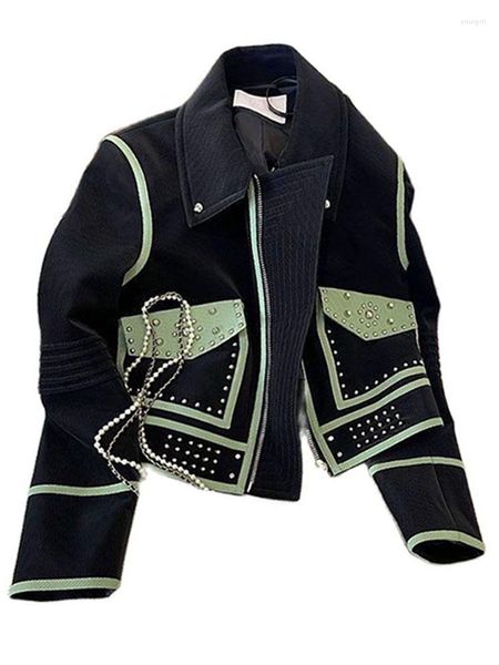 Vestes pour femmes printemps automne 2023 Rivet manteau court femmes épissure moto Streetwear veste Design sens à manches longues haut femmes Ins