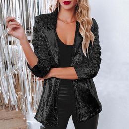 Vestes Femmes Printemps Automne Blazers Femmes Paillettes Blazer Paillettes Shimmer Veste Casual Manches Longues Glitter Party Brillant Manteau De Revers Vêtements D'extérieur