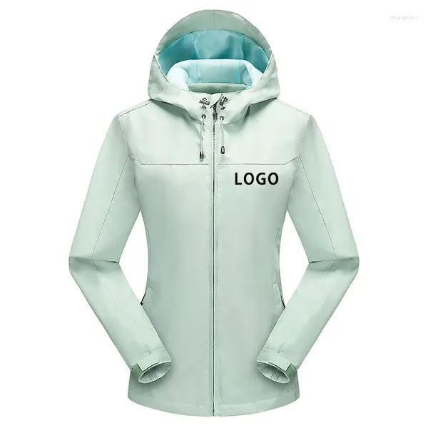 Chaquetas de mujer primavera otoño logotipo personalizado chaqueta de mujer Diy cremallera abrigo a prueba de viento impermeable hombres Unisex al aire libre de talla grande 6XL