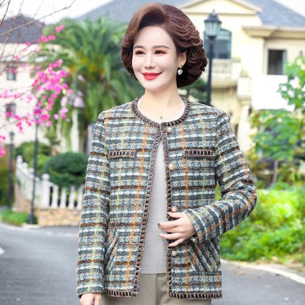 Vestes pour femmes printemps automne élégant tweed plaid à manches longues veste décontractée manteaux femme mode bureau dames costume haut vêtements d'extérieur A112