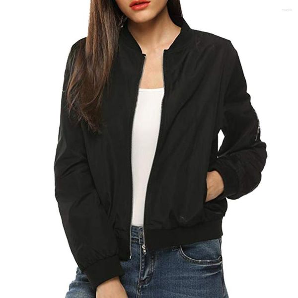 Jackets para mujeres Spring Autumn Jacket Women Coat Classic Bomber Solid Zip Up Black Red para Damas Tops Mujer Vetement Femme