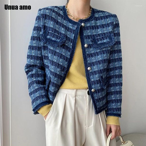 Jackets para mujeres Primavera Autumn Autumn Contraste Contrasto Twoed Jacket Women 2024 Elegante lana de manga larga Elegante Mezcla corta