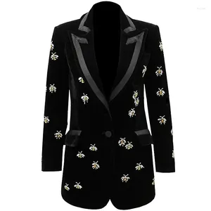 Damesjassen Lente Herfst Fluwelen Vrouwelijke Jas Mode Zwarte Blazer Bijen Borduren Lange Pak Jas Voor Vrouwen Luxe Merken Etentje