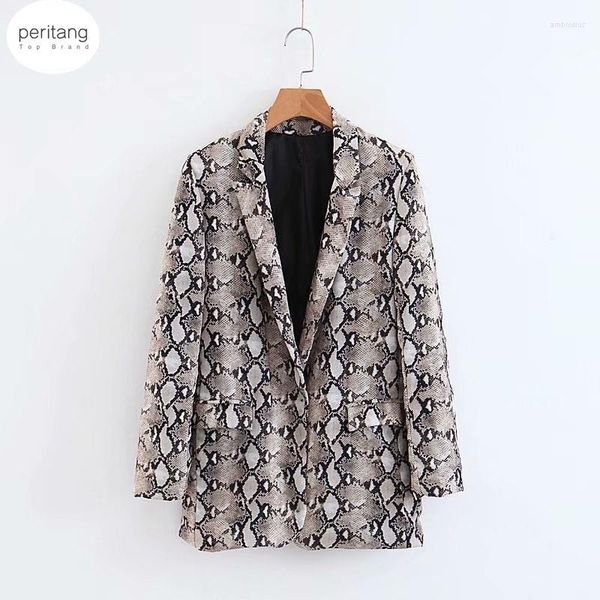 Chaquetas de mujer primavera otoño mujer Vintage serpiente estampado Casual solapa manga larga chaqueta delgada 2023 moda bolsillo piel abrigos