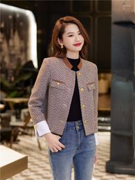 Chaquetas de mujer primavera otoño coreano corto de un solo pecho cuello redondo abrigo a rayas Retro Color de contraste elegante Casual Top prendas de vestir