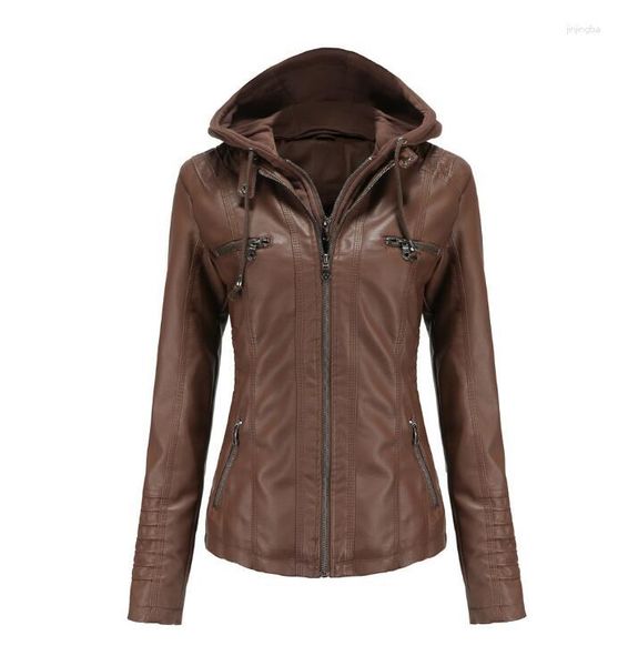 Vestes pour femmes Veste de printemps Sweats à capuche pour femmes Automne Moto Noir Survêtement Faux cuir PU Manteau de base