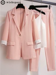 Damesjassen lente plus size Koreaans elegant damespak vrouwelijke blazer vrijetijdsbroek Tweed jasje driedelig jasje broek set 230918