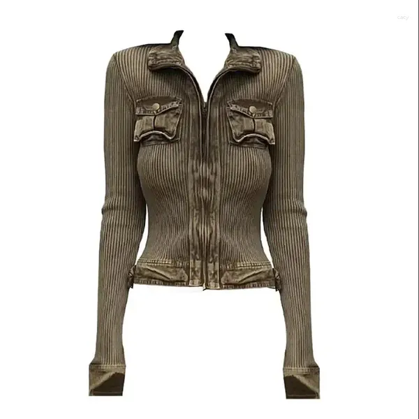Vestes pour femmes printemps femme vintage harajuku cardigan zip complet manteau cuit vieille argent coréen fashion grunge tricots streetwear marée p626
