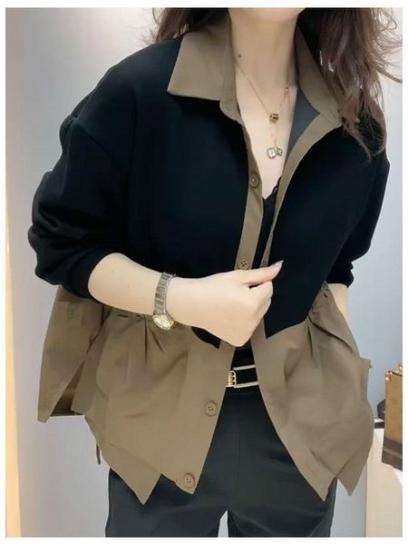 Vestes pour femmes printemps femmes court coréen Patchwork Harajuku coupe-vent Bomber manteau Vintage décontracté léger boutonné veste U730