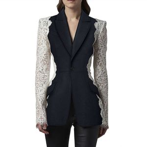 Damesjacks Star Slim passen één knop Contrast Lace Panel Suit jas
