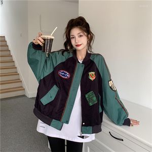 Vestes pour femmes Street Print Couture Baseball Uniforme Loose Fashion Long Sleeve Y2K Jacket Harajuku Ladies Zipper Outerwear 2023 Winte