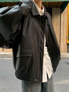 Vestes pour femmes Streetwear en cuir noir femmes High Street Oversize Zipper Moto Casual Punk Mode Tendance Lâche PU Manteau 230324