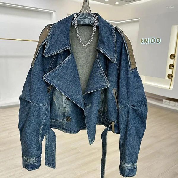 Vestes pour femmes Streetwear Denim for Women 2024 Ropa Mujer Patchwork Leather Pu Outwear Y2k Tops Harajuku Fashion Vintage Coats