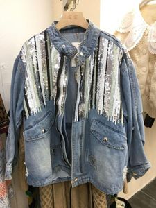 Vestes pour femmes Streetwear Femme Denim Veste Paillettes Bling Manteau Femme À Manches Longues Jeans Femmes