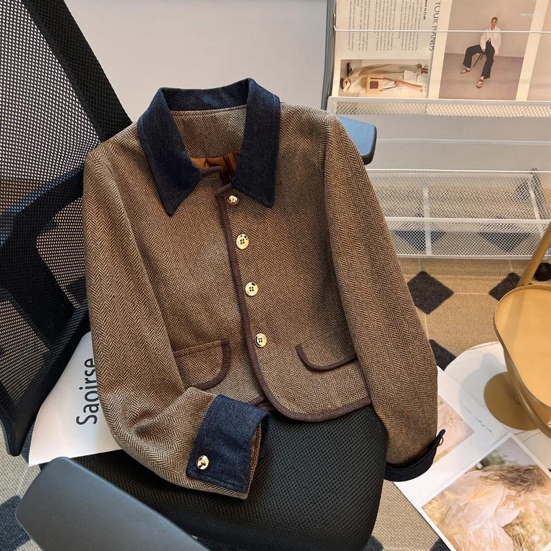 Jaquetas femininas listrado blazer mulher tweed jaqueta senhora manga longa escritório casual hit colar para mulher 2023 elegante casaco de inverno