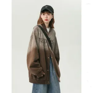 Vestes Femmes STSVZORR Brown Denim Coat 2023 Automne American Retro Tie Teint Y2K Design Baseball Shirt