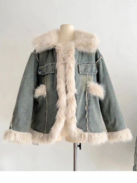 Chaquetas de mujer con estilo Otoño Mujeres Parka Abrigo Cálido Denim Invierno Abrigo de invierno Cuello de piel sintética Chaqueta Qulited 2024 Casual Mujer Outwear