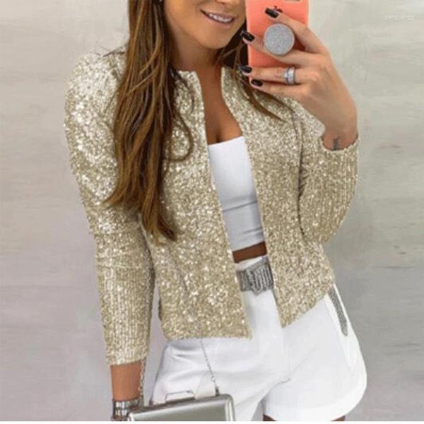 Vestes pour femmes STYLISH LADY Sparkly Sequin Jacket 2023 Automne Femmes À Manches Longues Or Argent Cardigan Street Club Brillant Glitter Manteau