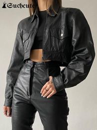 Jassen voor dames Zulke punkstijl Zwart Leather Bomber Motorfiets Button Up Rapelgewas Vrouwen Wide Long Sleeve Gotische kleding 230324