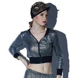 Dames Jackets Summer Fashion Vrouw Vrouw Hip Hop Jazz Ultra-Short Top Dot Paillette Damesdansslijtage With A Hood Slim Coat