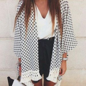 Damesjassen zomer mode vrouwen lange mouw losse kleine argyle geprinte kwikten vestiging vachtjas sjaal kimono vestiging