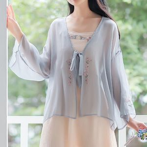 Vestes pour femmes veste d'été femmes vêtements résistants au soleil mode Style chinois châle en mousseline de soie Blouse plage filles chemise hauts mince