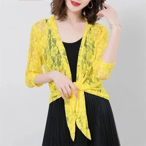 Chaquetas de mujer Verano Mujeres Lace Shawl Capes Elegante Lady White Wraps Bow Tie Wrap Bolero Accesorios Abrigos Tops Abrigo de protección solar W1933