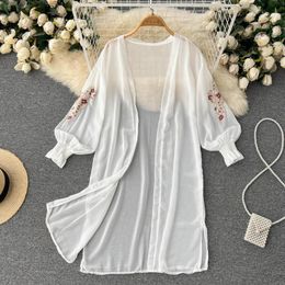 Damesjassen zonnebrandkleding vrouwen lange mouwen zomertaal chiffon shirt 2022 mode dames veelzijdige losse casual dun vest harukuw