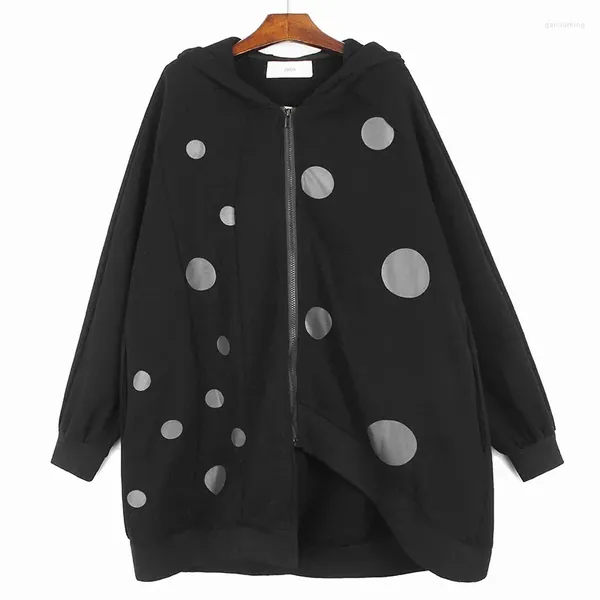 Vestes Femmes SuperAen Dot Veste à capuche 2024 Hiver Lâche Oversize Mi-Longueur Mode Asymétrique Manteau à capuche Top