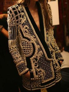 Giubbotti da donna SUSU Perle Giacca pesante con scollo a V Manica lunga Cappotto elegante di fascia alta Abbigliamento donna Autunno 2022 SU-A077