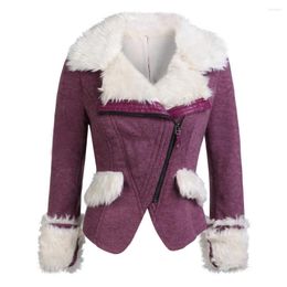 Vestes pour femmes SX femmes violet col rabattu vêtements d'extérieur en laine d'agneau vêtements d'hiver minces mélanges chauds femme manteau élégant