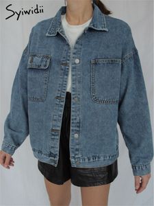 Damesjacks Syiwidii ​​denim jas voor kleding oversized jeans jas Koreaanse jassen lente herfst blauw uitkruist 221122