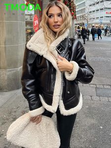 Femmes s Vestes T MODA Femmes Mode Épais Chaud Faux Cuir Shearling Veste Manteau Vintage À Manches Longues Poche À Rabat Femme Survêtement Chic Tops 221130