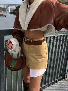 Vestes pour femmes TARUXY veste en simili cuir femmes avec fourrure col rabattu recadrée manteau hauts pour vêtements d'extérieur Moto hiver