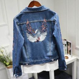 TEELYNN Damesjassen met lange mouwen en bloemenborduurwerk Katoenen denim jasje voor dames Herfst Koreaanse slanke korte vrouwelijke jas Crop tops 230826