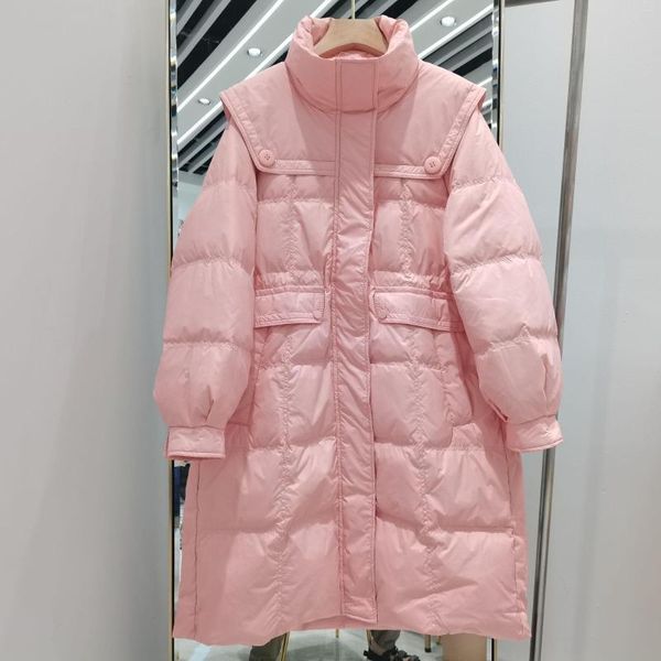 Vestes pour femmes tempérament col marin coréen couleur bonbon doux lâche épais mi-longueur blanc duvet de canard manteau 2023 veste d'hiver femmes