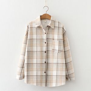 Damesjassen dik fluwelen plaid shirts vrouwen winter bewaar warme blouses en tops nieuwe casual slank jas vrouwelijke kleding uit