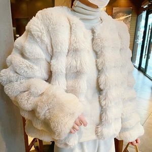 Chaquetas de mujer engrosadas 2023 invierno blanco abrigos de imitación coreanos para mujeres corto peludo cuello redondo chaqueta de imitación prendas de vestir exteriores