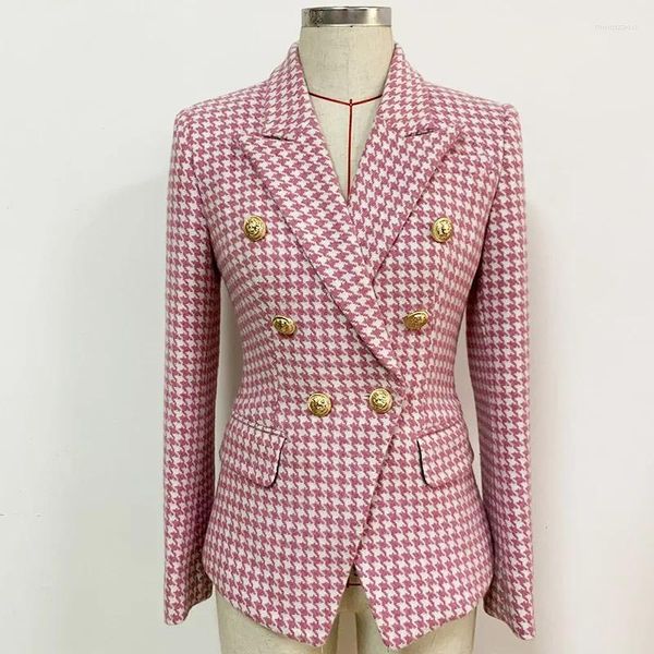 Chaquetas de mujer Abrigo de tweed a cuadros de mil pájaros Cuello de traje de doble botonadura Longitud media