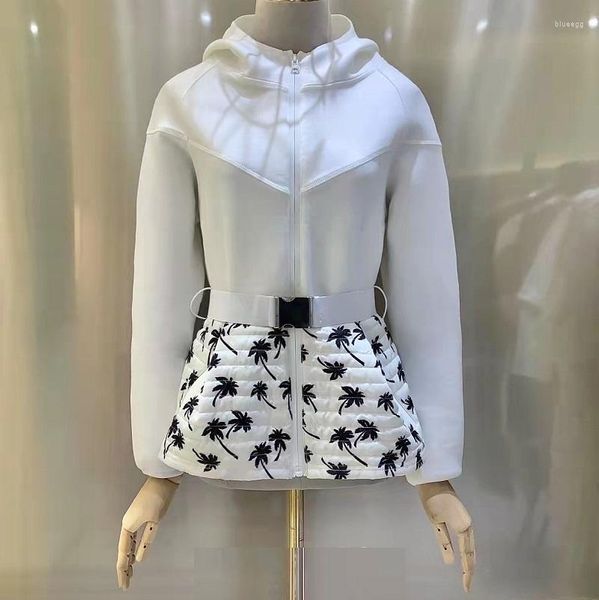 Chaquetas de mujer abrigo de alta calidad 2023 Otoño Invierno señoras con capucha Vintage estampados florales Deco manga larga blanco azul prendas de vestir exteriores